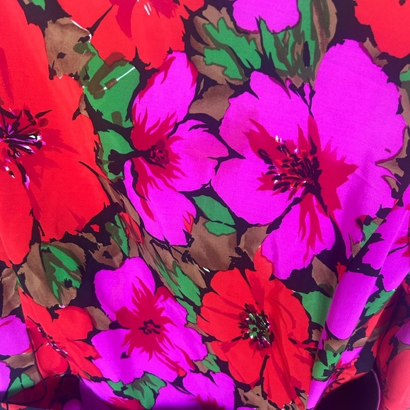 Scaasi Vintage Pink Floral Long Sleeve Layered 100% Silk Mini Dress Size 12 Belt - Picture 6 of 8